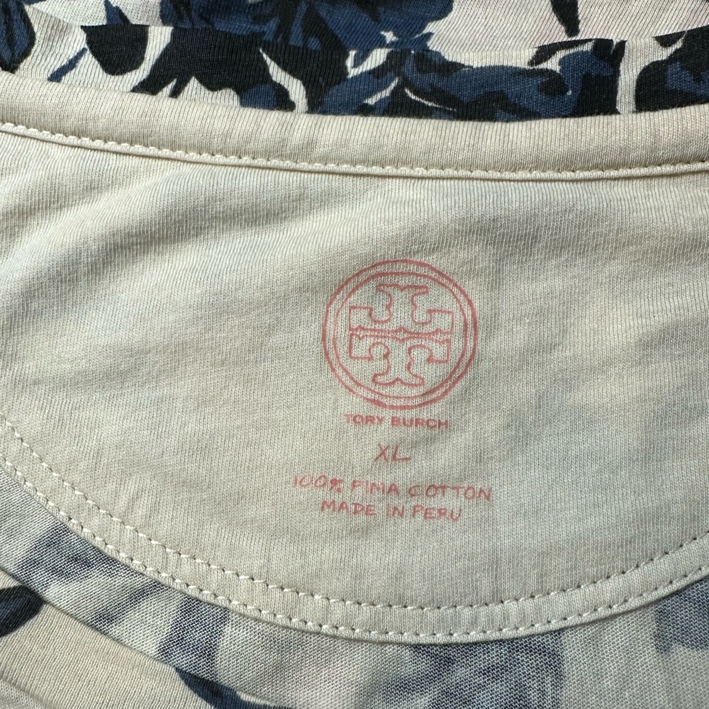 Tory Burch Pima Cotton Long Sleeve Blue Floral Crewneck Top XL - Picture 6 of 8
